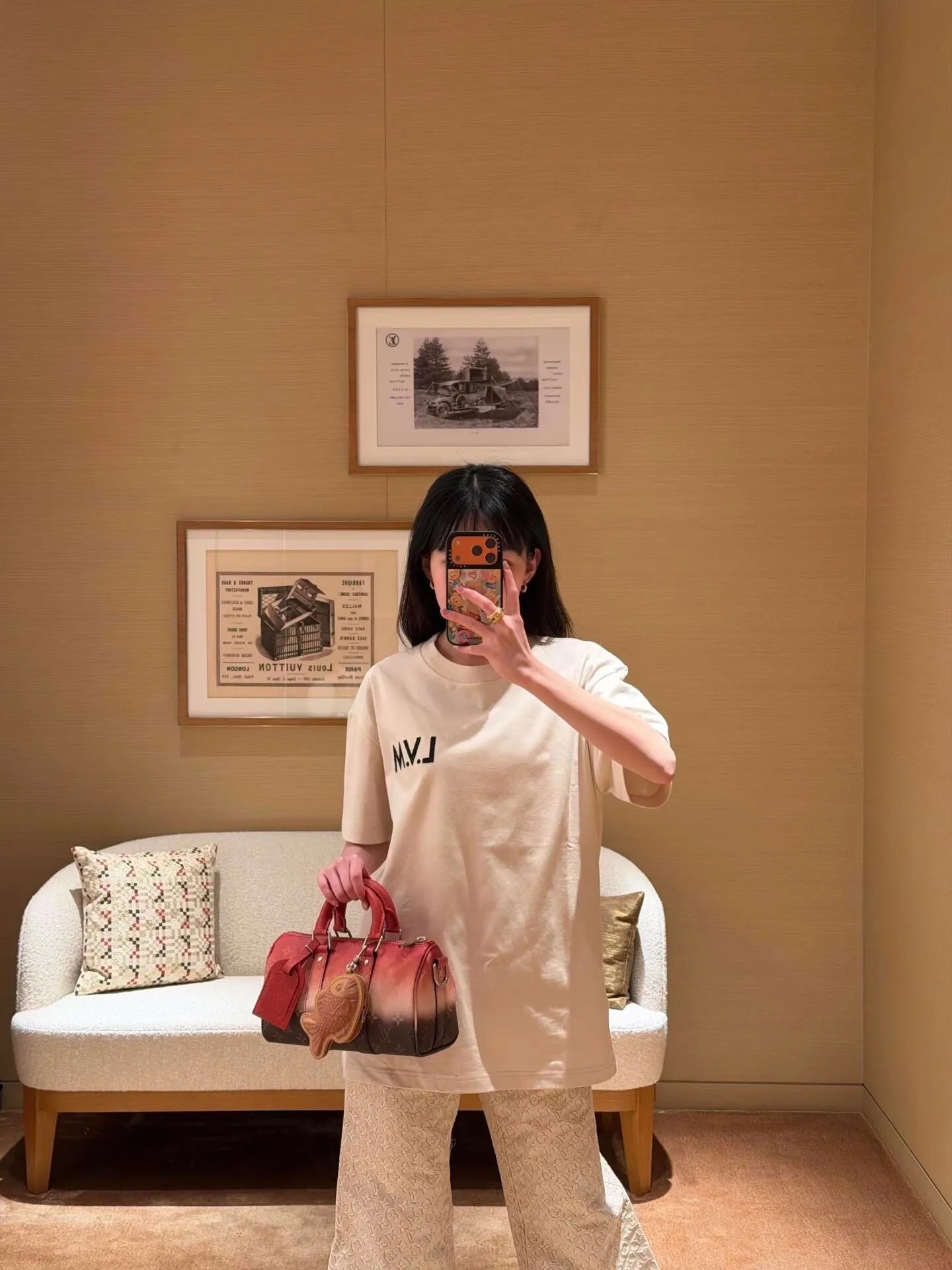 Louis Vuitton/Louis Vuitton 26ss embroidered logo letter short sleeves